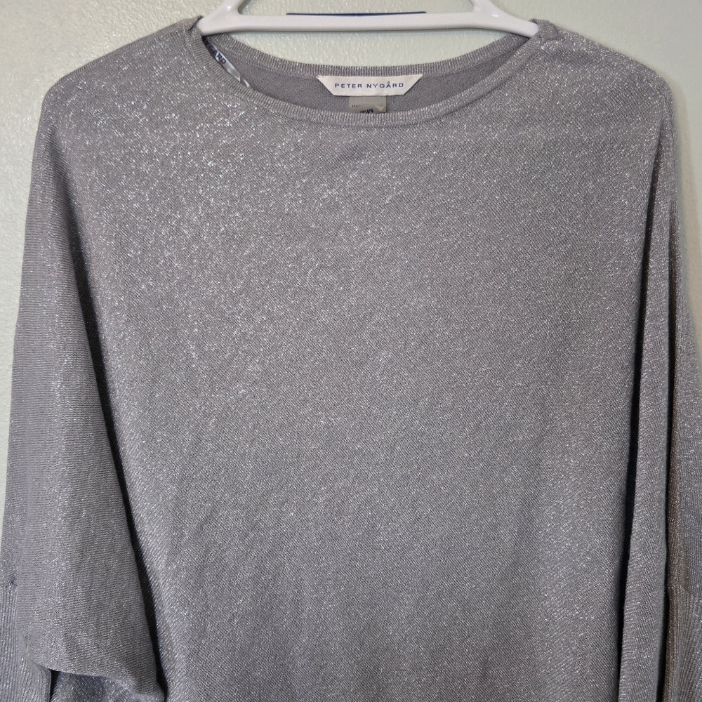 Peter Nygard | Gray Metallic Poncho Sweater Size S/M